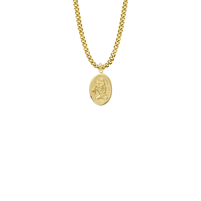 10KT Gold Filled Oval St. Christopher Medal, Patron Saint of Travelers
