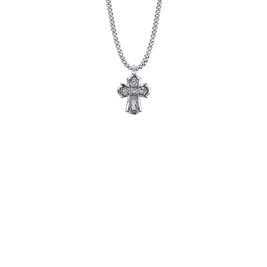 11/16 Inch Sterling Silver Engraved Antiqued Five Way Baby Medal