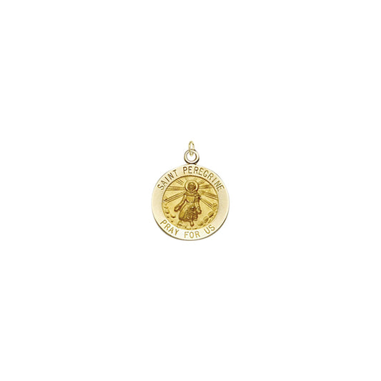 1/2 Inch Gold Round St. Peregrine Medal, Patron Saint of Cancer