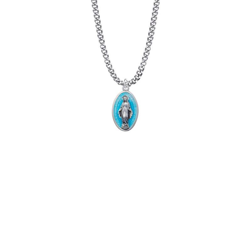 Sterling Silver Enameled Oval Engraved Miraculous Medal