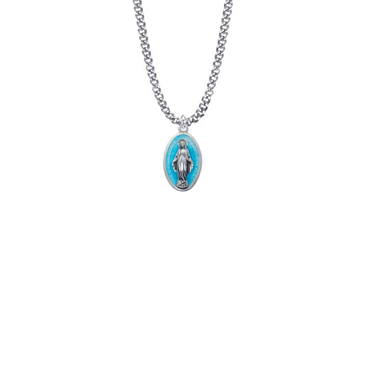 Sterling Silver Enameled Oval Engraved Miraculous Medal