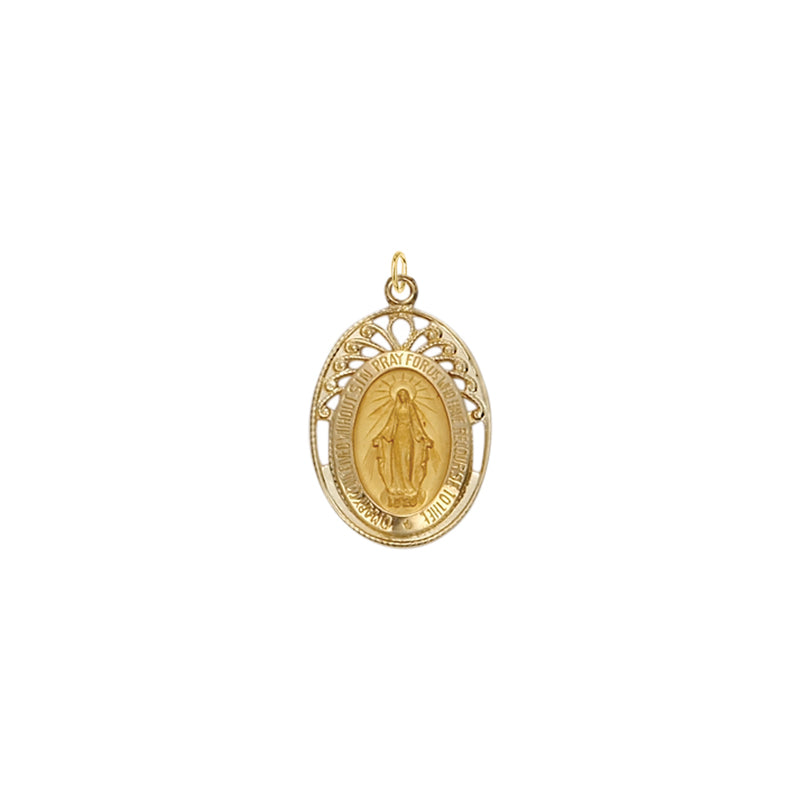 5/8 Inch Gold Oval with Polished Border Filigree Miraculous Medal