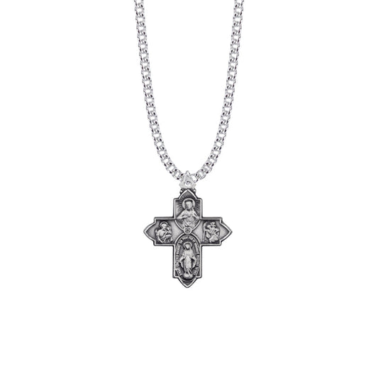 Sterling Silver Engraved Antiqued Four Way Medal
