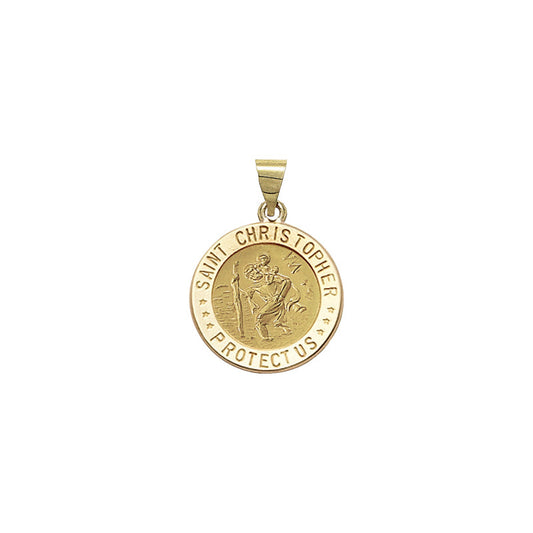 Gold Hollow Round St. Christopher Medal, Patron Saint of Travelers