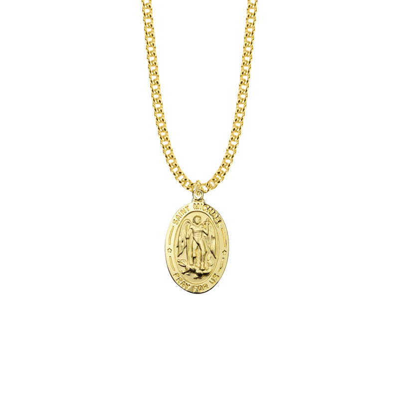 1-1/16 Inch Gold Plated Over Sterling Silver Oval St. Michael Medal, Patron Saint of Police Officers