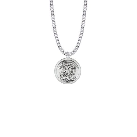 Sterling Silver Round St. Michael Medal, Patron Saint of Police Officers