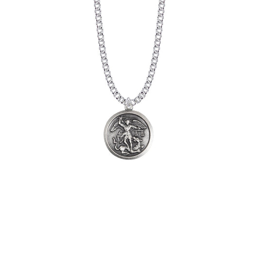 Brass Silver Finish Round St. Michael Medal