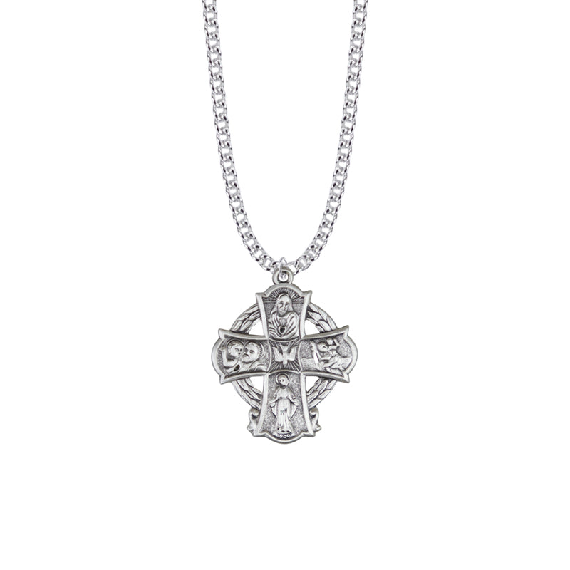 Sterling Silver Wreath Cross Five Way Medal