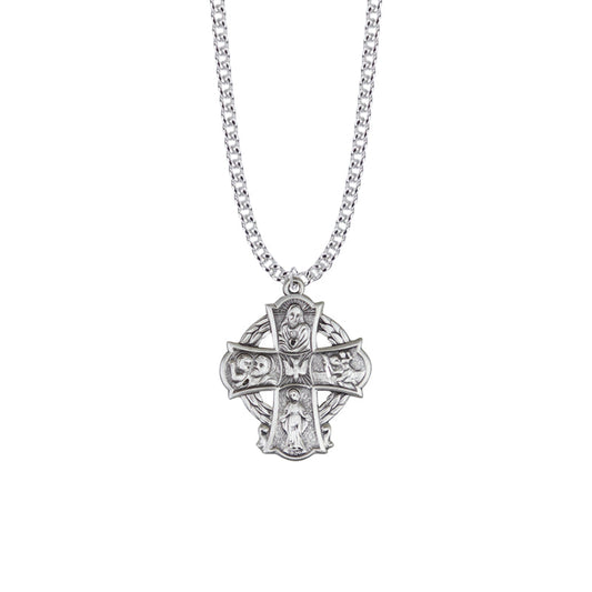Sterling Silver Wreath Cross Five Way Medal