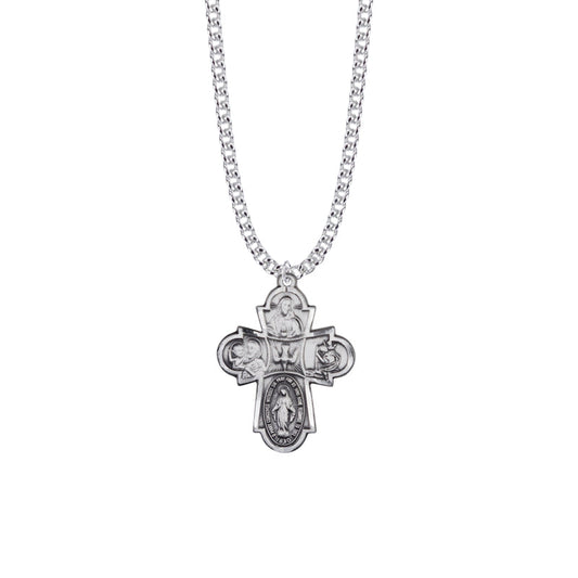 Sterling Silver Engraved Antiqued Five Way Medal Necklace