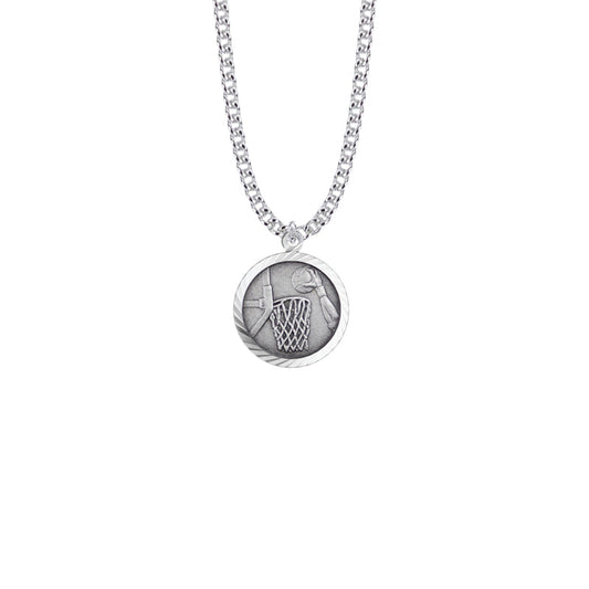 Round Sterling Silver Boy's Basketball Medal with St. Christopher on Back