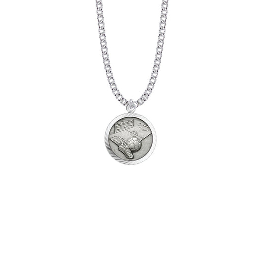 Round Sterling Silver Boy's Soccer Medal with St. Christopher on Back