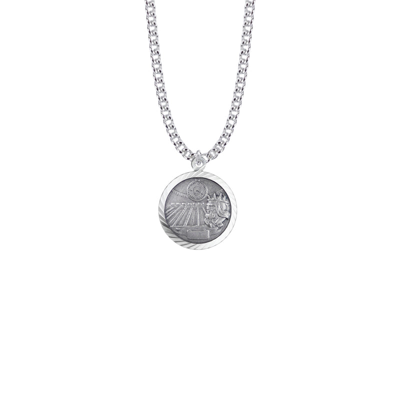 Round Sterling Silver Boy's Swimming Medal with St. Christopher on Back