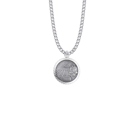 Round Sterling Silver Boy's Swimming Medal with St. Christopher on Back