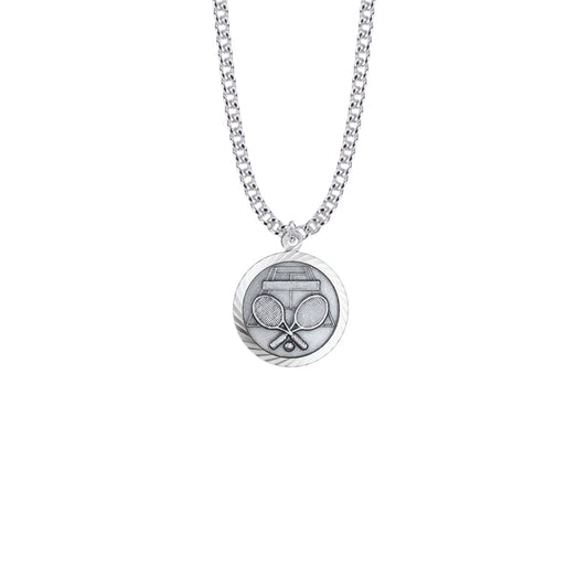 Round Sterling Silver Boy's Tennis Medal with St. Christopher on Back