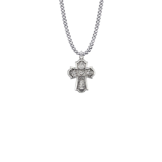 Sterling Silver Engraved Antiqued Five Way Medal Necklace