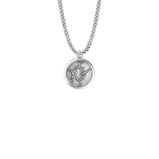 Round Sterling Silver Girl's Gymnastics Medal with St. Christopher on Back