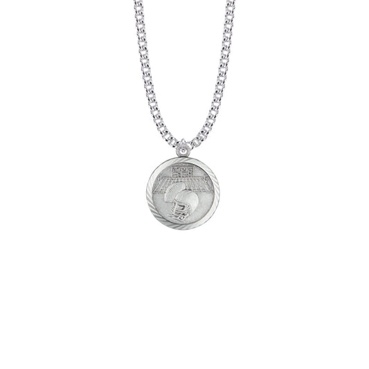 Round Sterling Silver Boy's Football Player Helmet Medal with Cross on Back