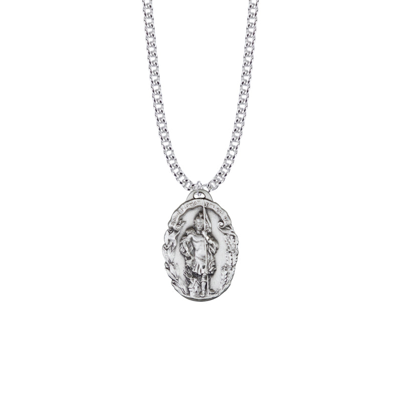 Sterling Silver Oval St. Florian Medal, Patron Saint of Firefighters