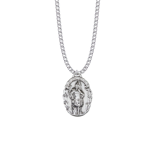 Sterling Silver Oval St. Florian Medal, Patron Saint of Firefighters
