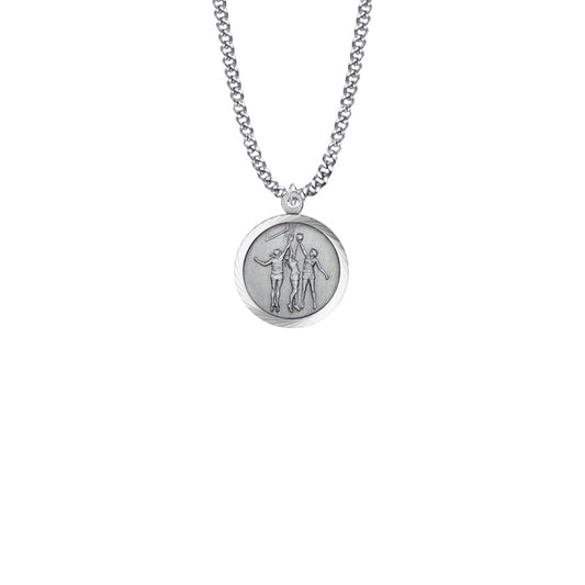 Round Sterling Silver Girl's Basketball Player Medal with St. Christopher on Back