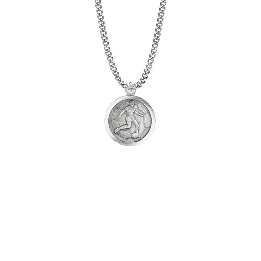 Round Sterling Silver Girl's Soccer Player Medal with St. Christopher on Back