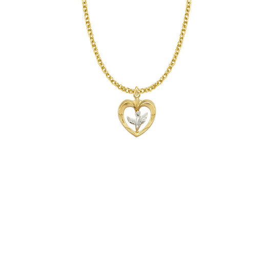 11/16 Inch Two-Tone 10KT Gold Filled Dove and Open Heart Necklace