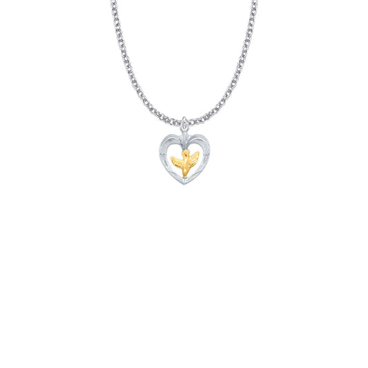 11/16 Inch Two-Tone Sterling Silver Dove and Open Heart Necklace