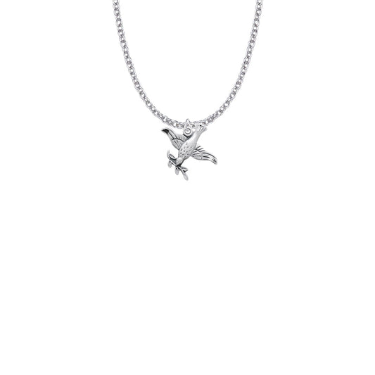 5/8 Inch Sterling Silver Dove and Olive Branch Necklace