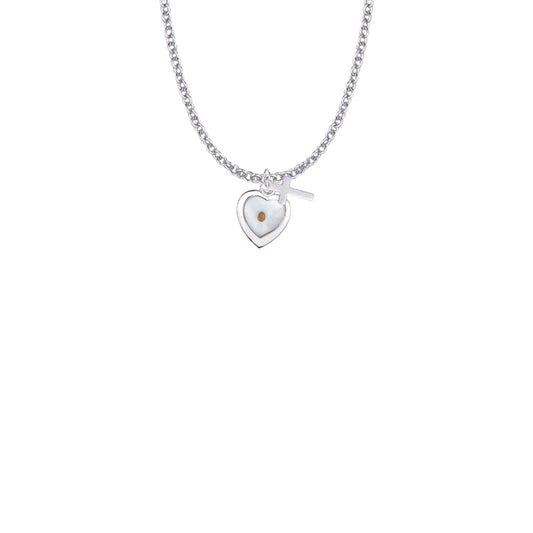 9/16 Inch Sterling Silver Mustard Seed Heart and Cross Necklace
