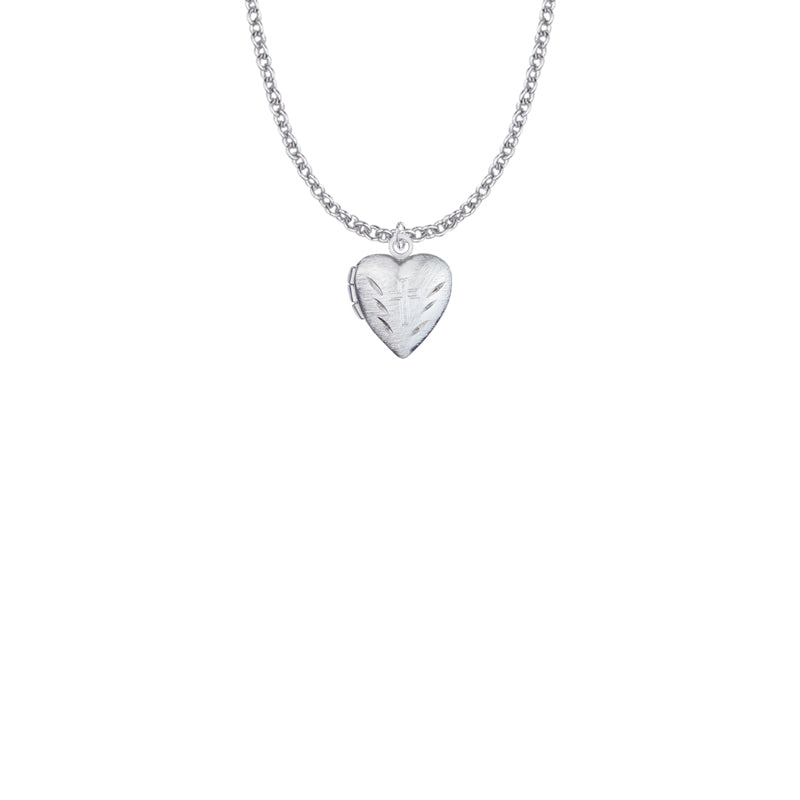 5/8 Inch Silver Plated Heart Locket Necklace with Etched Cross