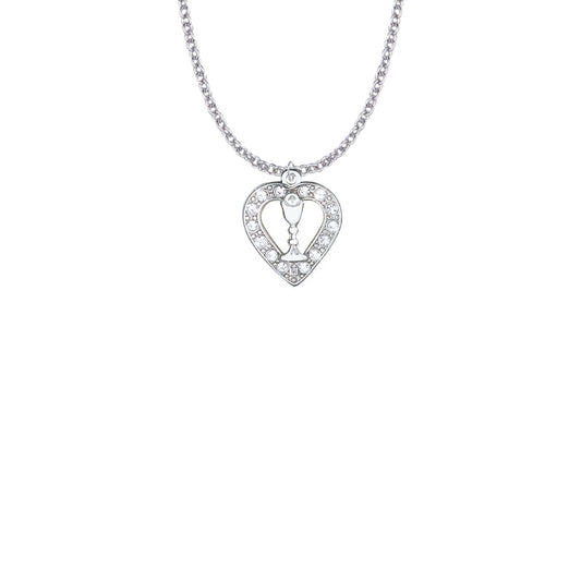 Silver Plated and Crystal Glass Stones Open Heart Necklace with Chalice