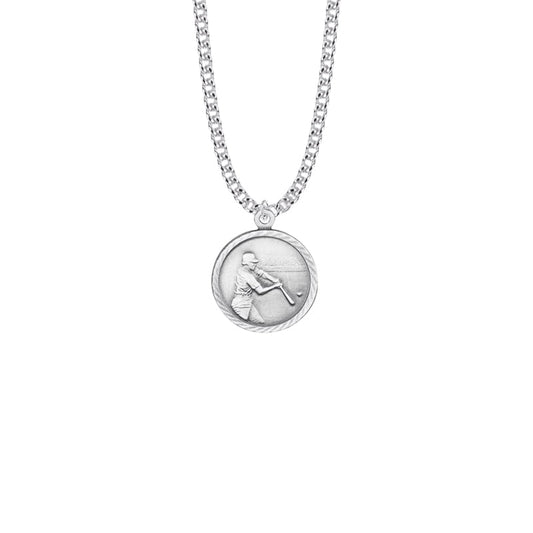 Round Nickel Silver Boy's Baseball Player Medal with St. Christopher on Back
