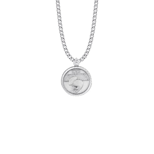 Round Nickel Silver Boy's Football Medal with St. Christopher on Back