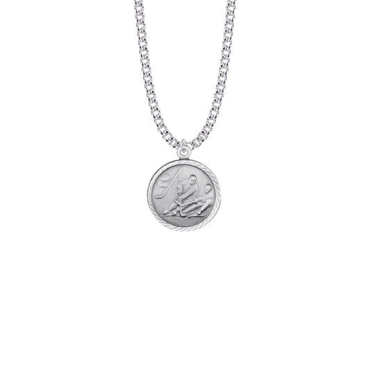Round Nickel Silver Boy's Ice Hockey Medal with St. Christopher on Back