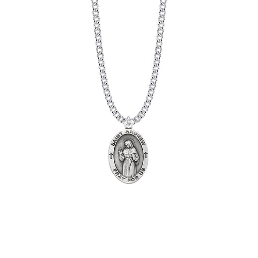 Nickel Silver Oval St. Andrew Medal, Patron Saint of Fishermen