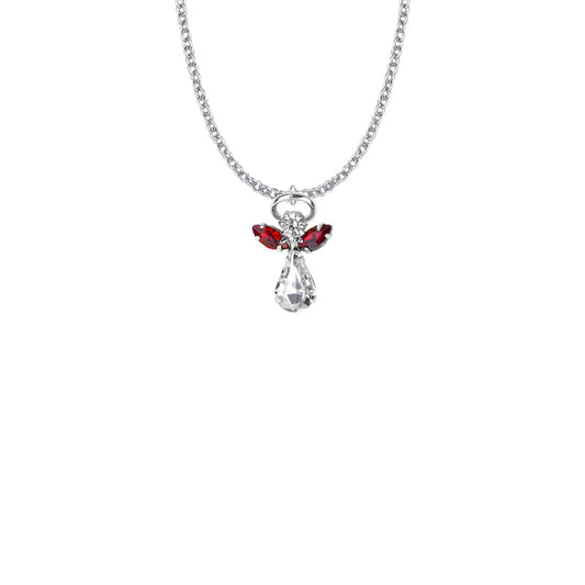 Silver Plated Glass Crystal January Garnet Birthstone Angel Necklace
