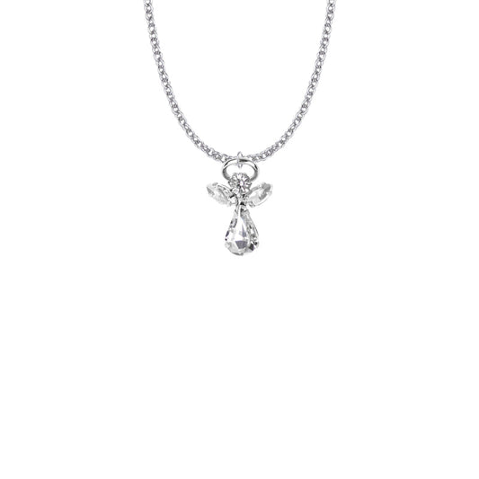Silver Plated Glass Crystal April Crystal Birthstone Angel Necklace