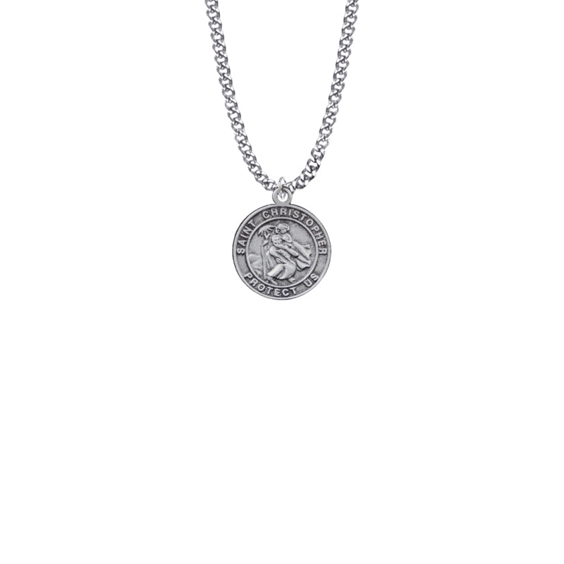 Pewter Small Round Saint Christopher Medal, Patron Saint of Travelers