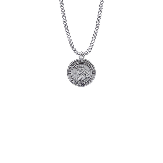 Pewter Small Round Saint Christopher Medal, Patron Saint of Travelers