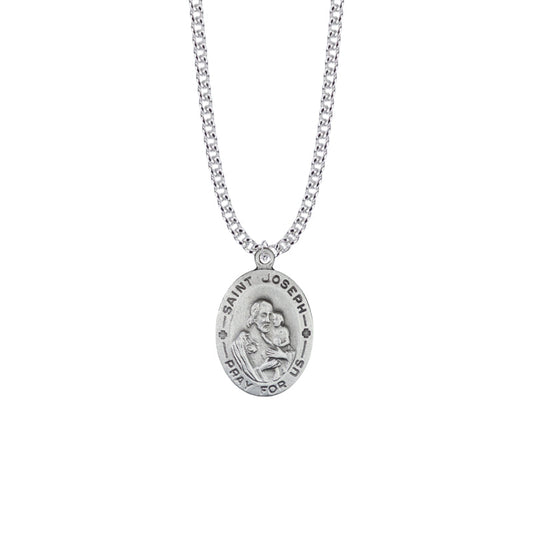 Pewter Large Oval Saint Joseph Medal, Patron Saint of Carpenters and Fathers