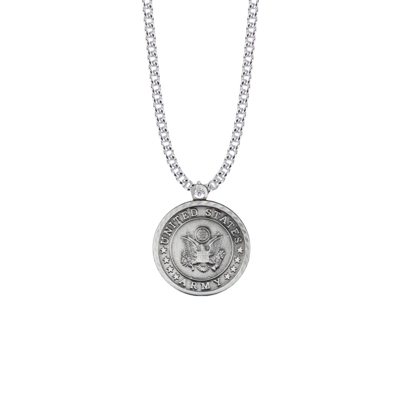 Round Pewter U.S. Army Symbol Medal with St. Michael on Back