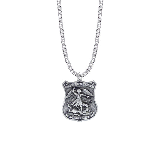 1-/16 Inch Pewter St. Michael Shield Medal, Patron Saint of Police Officers