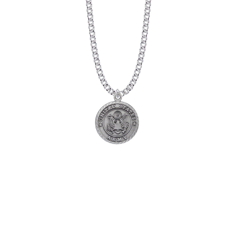 Round Pewter U.S. Army Symbol Medal with St. Michael on the Back