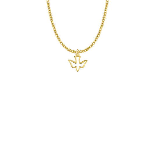 1/2 Inch Gold Plated Over Iron Outlined Girl Confirmation Dove Necklace