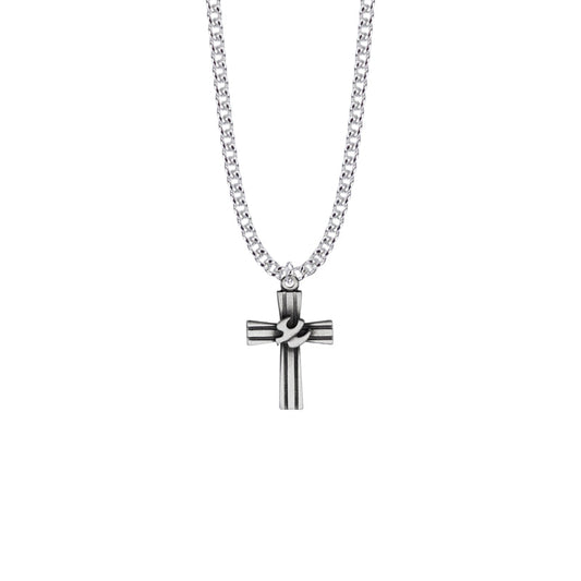 Pewter Lined and Dove Boy Confirmation Cross Necklace