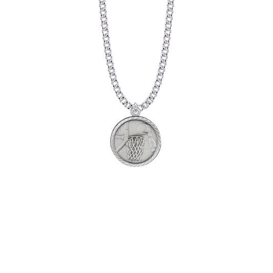 Pewter Round Basketball Medal with St. Christopher on Back
