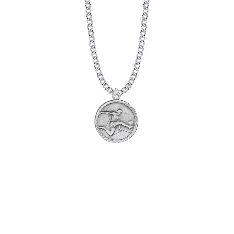 Pewter Round Boys Soccer Medal with St. Christopher on Back