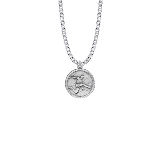 Pewter Round Boys Soccer Medal with St. Christopher on Back