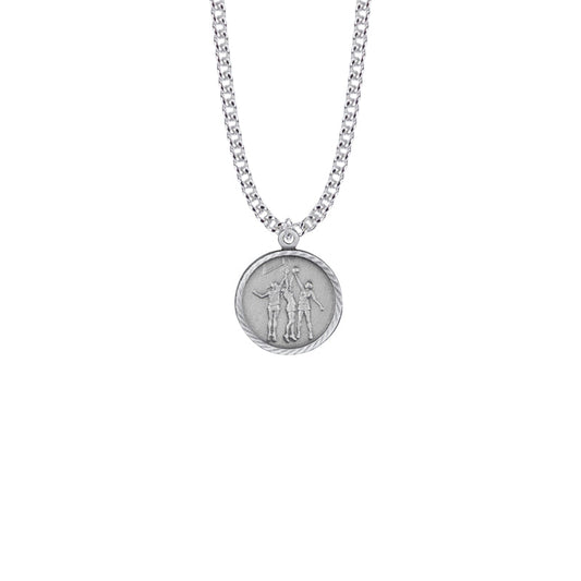 Pewter Round Girls Basketball Medal with St. Christopher on Back